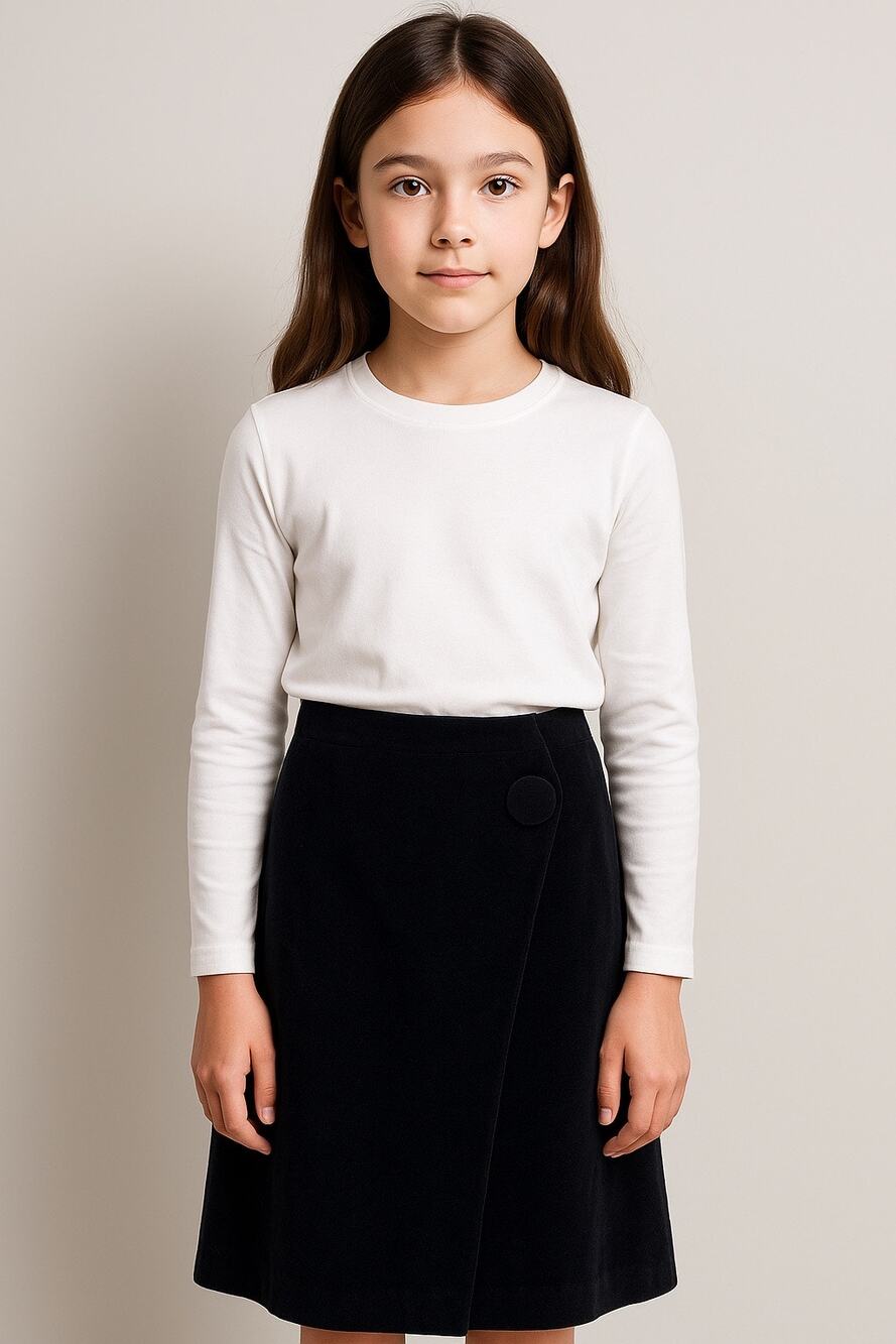 NWT Coco Blanc CCB black velvet wrap skirt with button age 12